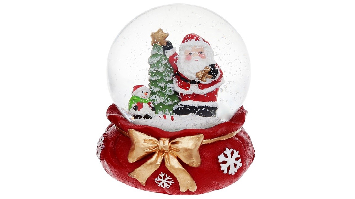 Glob cu zăpadă Santa cu brăduț, 6,5cm Glob cu zăpadă Santa cu brăduț, 6,5cm