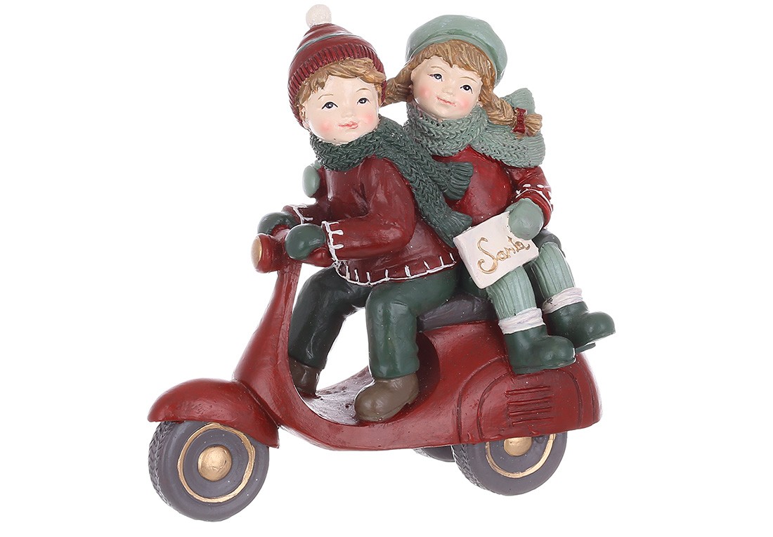 Figurină decorativă, Copii pe scuter, 14cm Figurină decorativă, Copii pe scuter, 14cm
