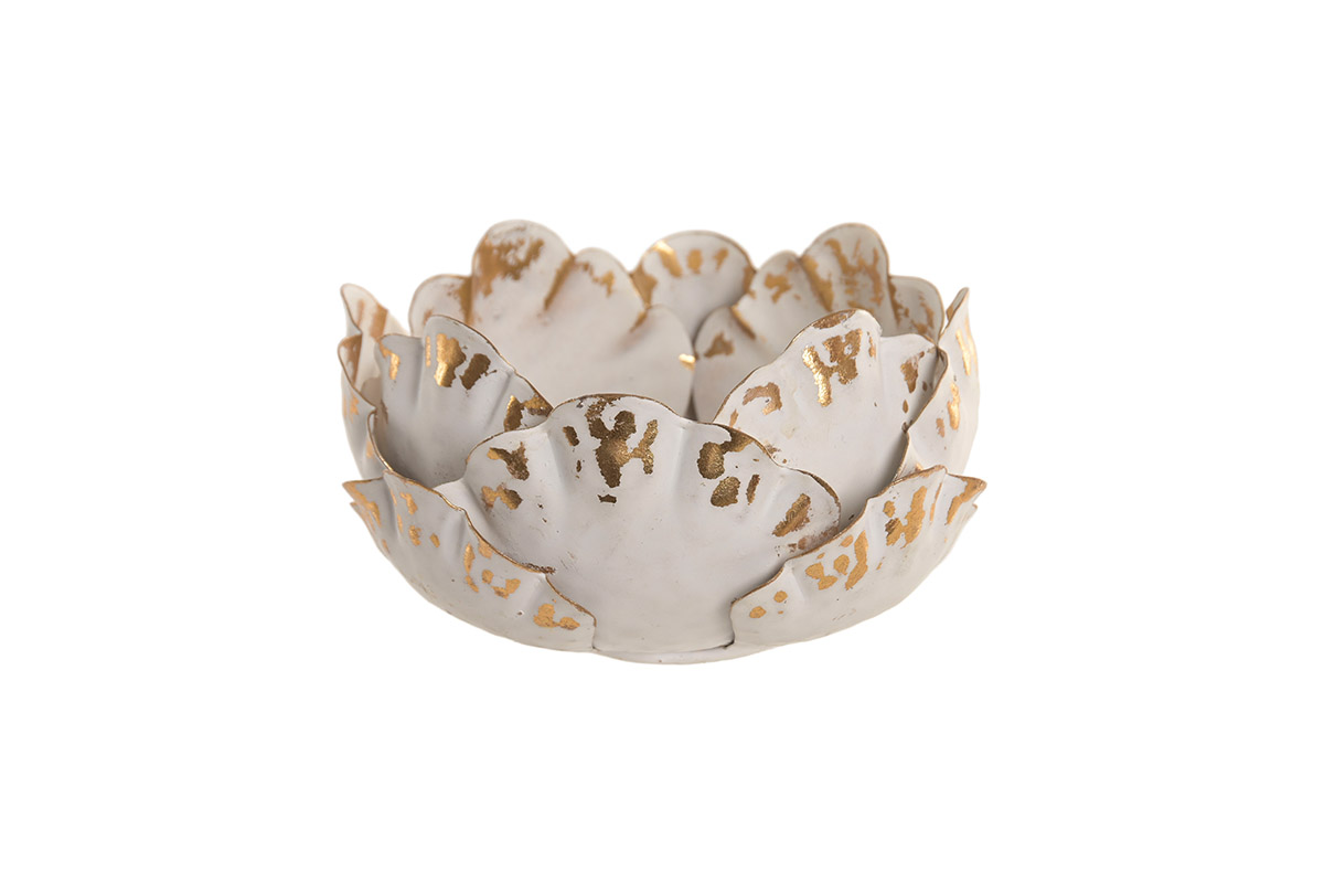 Suport pentru lumânare, Flower Aged White, 15cm Suport pentru lumânare, Flower Aged White, 15cm